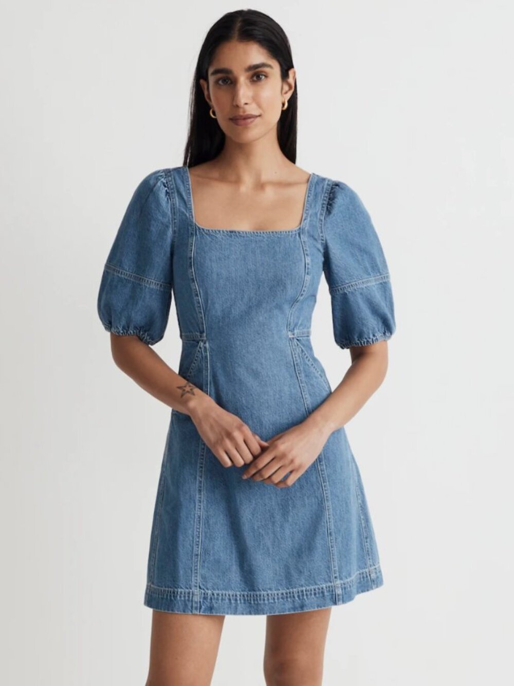 Madewell Women's Maisie Mini Dress Size 00 Blue Denim 100% Cotton New With Tags
